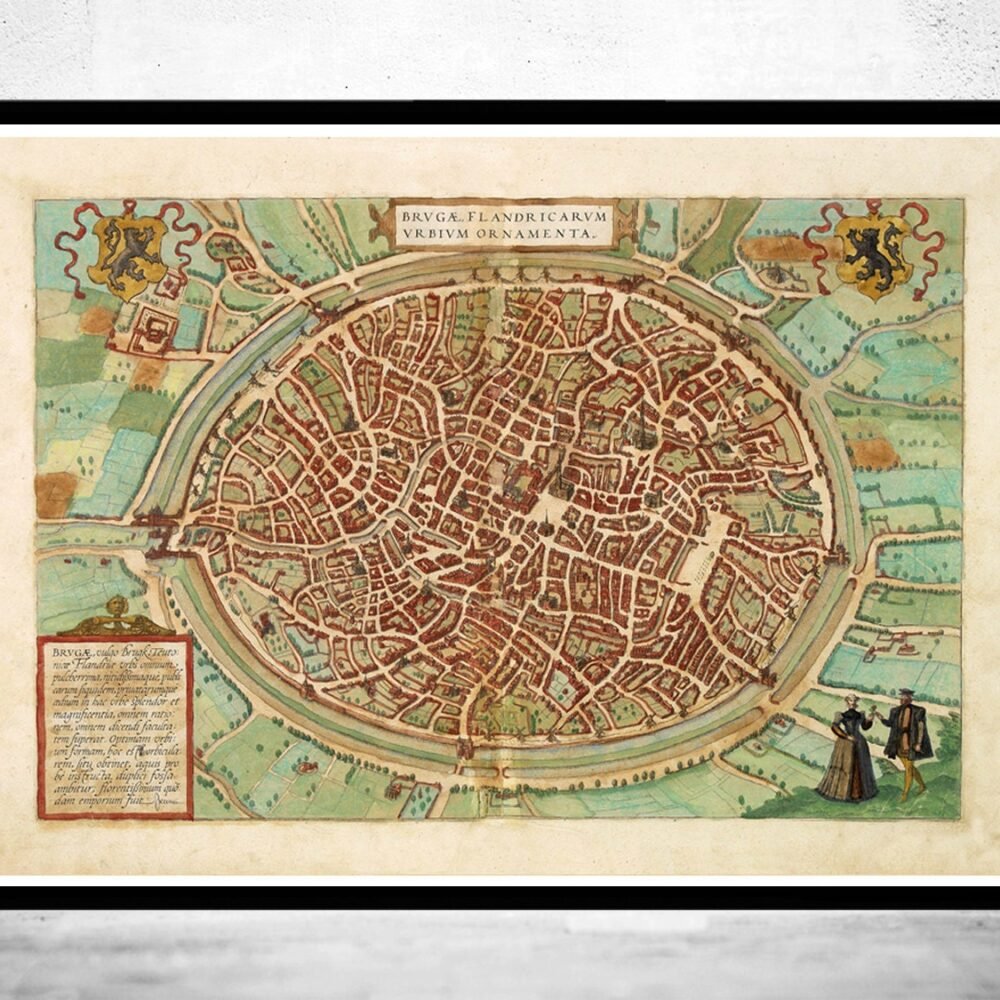 Old Map of Bruges Belgium Brugae Flandorum 1572 Vintage Map | Vintage Poster Wall Art Print | Wall Map Print | Old Map Print | Map Gift