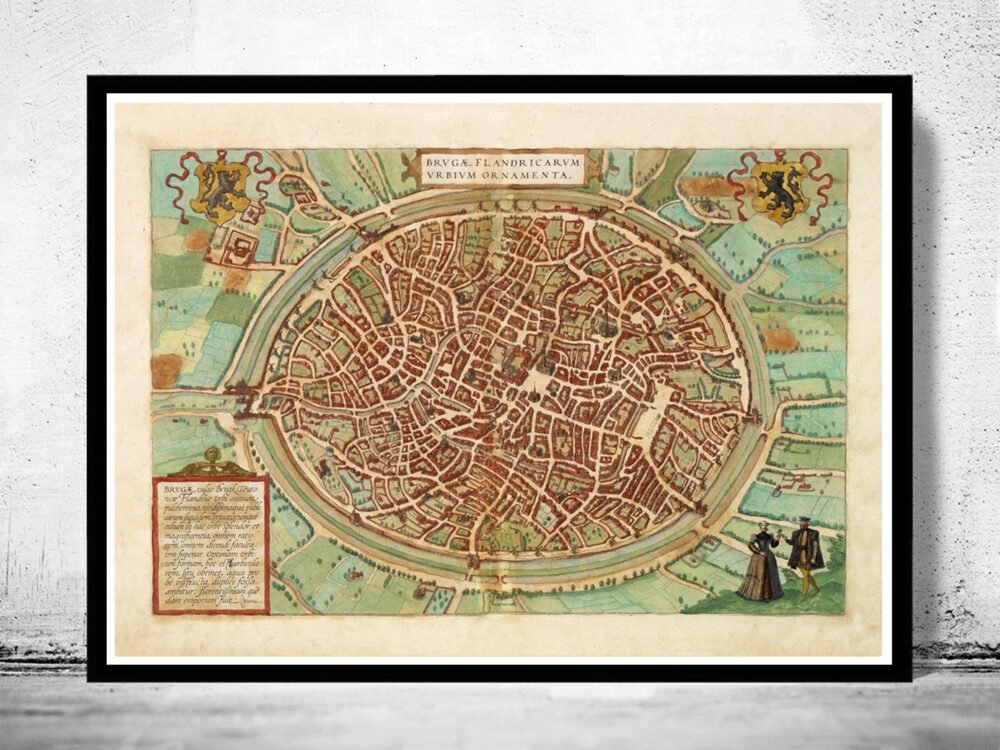 Old Map of Bruges Belgium Brugae Flandorum 1572 Vintage Map | Vintage Poster Wall Art Print | Wall Map Print | Old Map Print | Map Gift