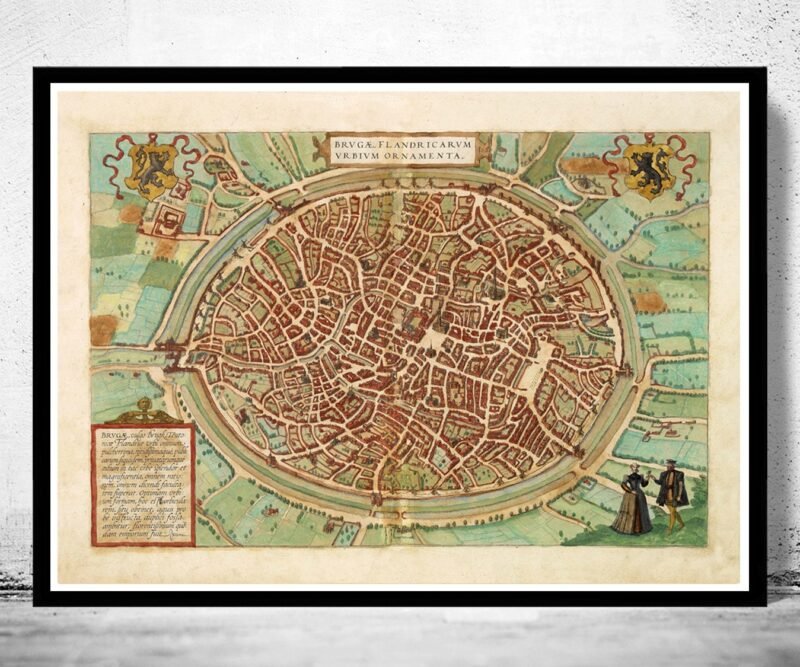 Old Map of Bruges Belgium Brugae Flandorum 1572 Vintage Map | Vintage Poster Wall Art Print | Wall Map Print | Old Map Print | Map Gift