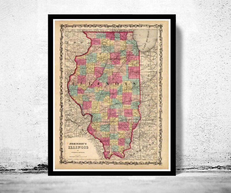 Old Map Illinois 1860 Vintage Map | Vintage Poster Wall Art Print | Wall Map Print | Old Map Print | Map Gift | Anniversary gift