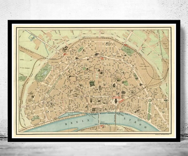 Old Map of Koln Cologne, Germany 1910 | Vintage Poster Wall Art Print | Wall Map Print | Old Map Print | Map Gift | Anniversary gift