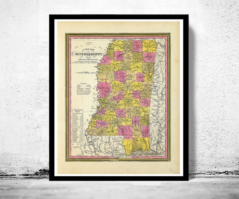 Old Map Mississippi 1846 United States of America | Vintage Poster Wall Art Print | Wall Map Print | Old Map Print | Map Gift