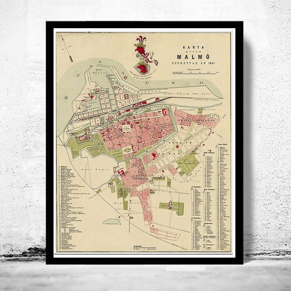 Old Map of Malmo Sweden 1881 Vintage Map | Vintage Poster Wall Art Print | Wall Map Print | Old Map Print | Map Gift | Anniversary gift