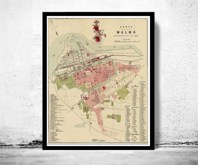 Old Map of Malmo Sweden 1881 Vintage Map | Vintage Poster Wall Art Print | Wall Map Print | Old Map Print | Map Gift | Anniversary gift