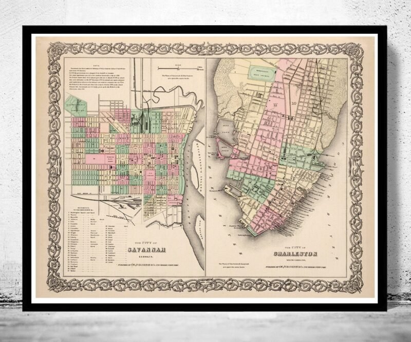 Vintage map of Savannah and Charleston GA Georgia 1895 | Vintage Poster Wall Art Print | Wall Map Print | Old Map Print | Map Gift