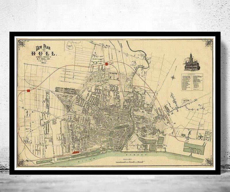 Old Map of Kingston upon Hull 1882 England Vintage Map | Vintage Poster Wall Art Print | Wall Map Print | Old Map Print | Map Gift