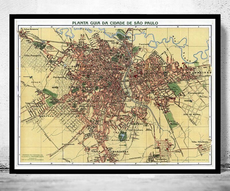 Old Map of São Paulo Brasil 1913 Vintage | Vintage Poster Wall Art Print | Wall Map Print | Old Map Print | Map Gift | Anniversary gift