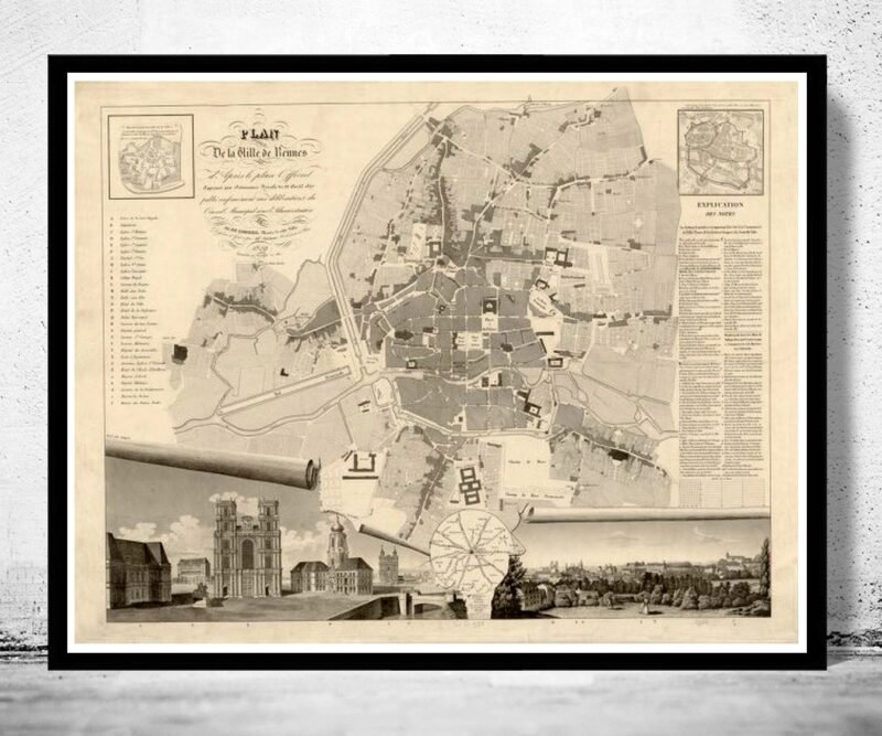 Old Map of Rennes France 1830 Vintage Map | Vintage Poster Wall Art Print | Wall Map Print | Old Map Print | Map Gift | Anniversary gift