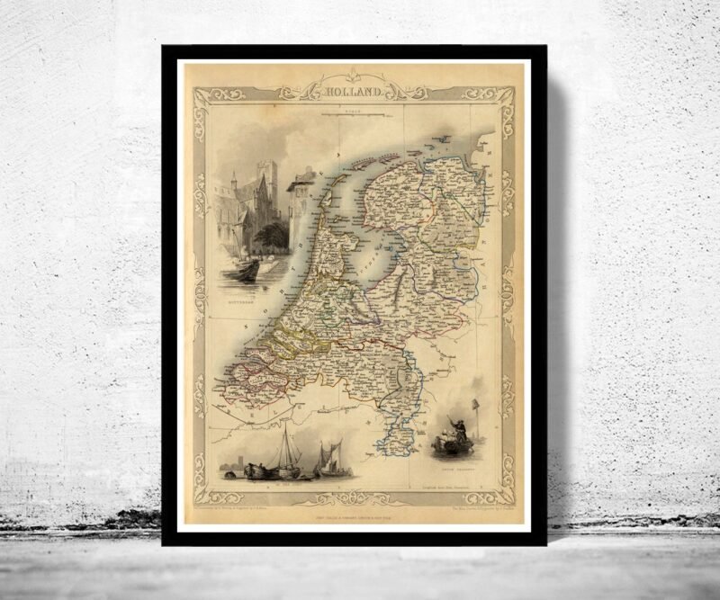 Vintage Map of The Netherlands Hollandia Holland 1851 | Vintage Poster Wall Art Print | | Map Gift | Anniversary gift | Housewarming Gift