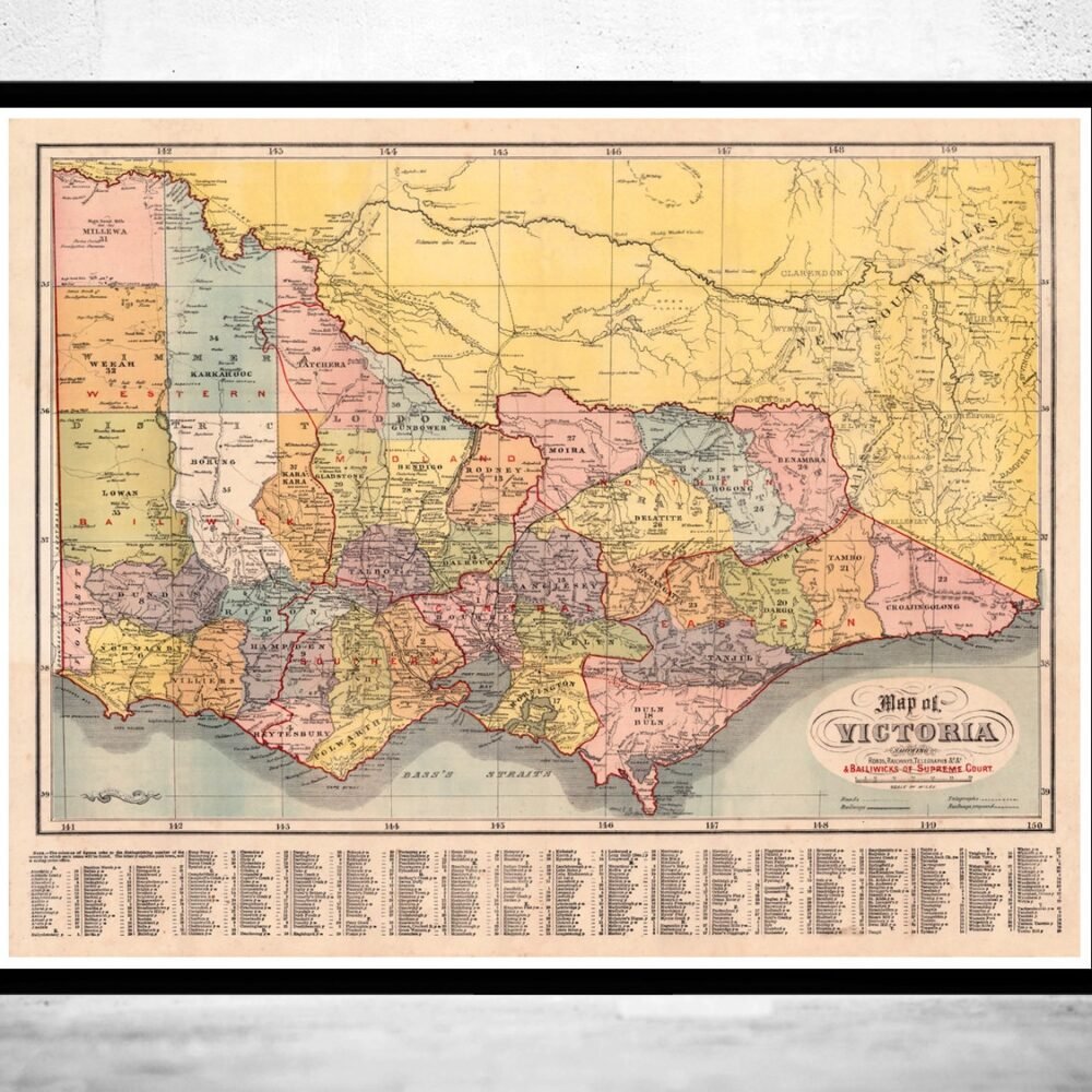 Old Map of Victoria Australia Oceania 1890 | Vintage Poster Wall Art Print | Wall Map Print | Old Map Print | Map Gift | Anniversary gift