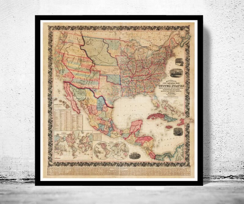 Beautiful Map of United States America 1856 | Vintage Poster Wall Art Print | Wall Map Print | Old Map Print | Map Gift| Housewarming Gift