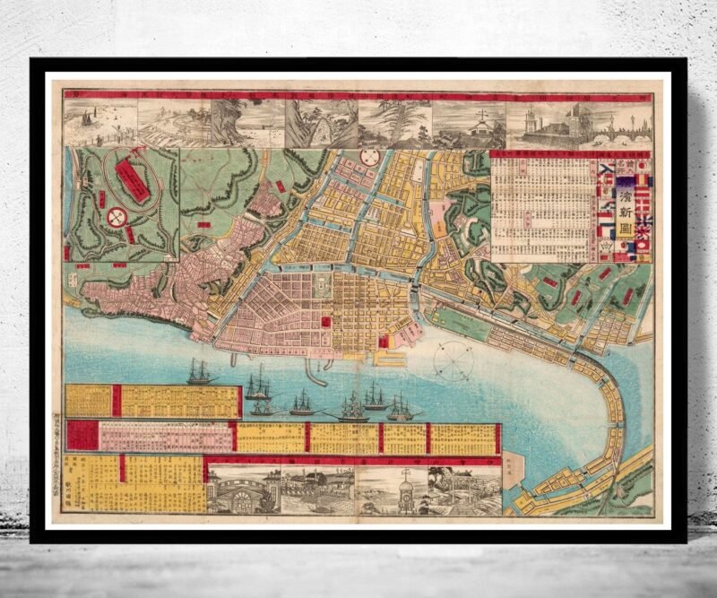 Old Map of Yokohama Japan 1882 Vintage Map | Vintage Poster Wall Art Print | Wall Map Print | Old Map Print | Map Gift | Anniversary gift