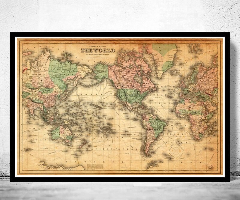 Vintage Map of The World 1876 Mercator projection Vintage Map | World Map Gift World Map Print | Vintage World Map | World Map Wall Art