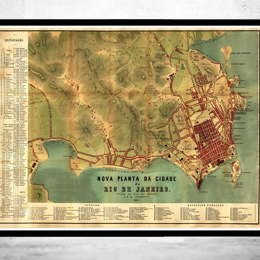 Old Map of Rio de Janeiro Brasil 1867 Vintage Map | Vintage Poster Wall Art Print | Wall Map Print | Old Map Print | Map Gift