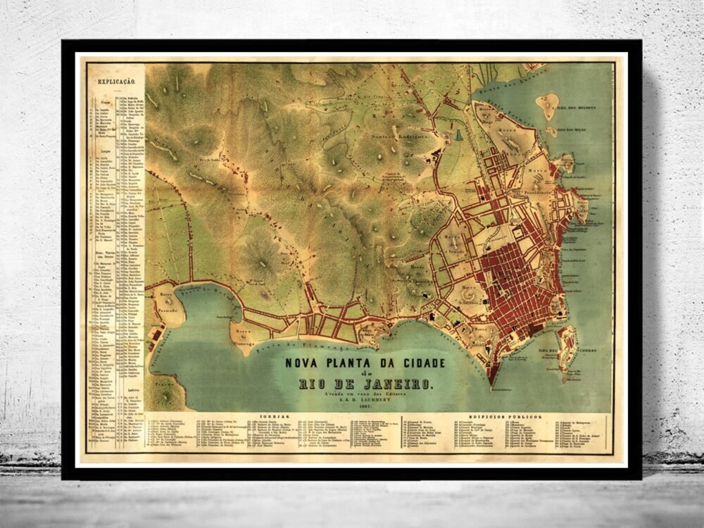 Old Map of Rio de Janeiro Brasil 1867 Vintage Map | Vintage Poster Wall Art Print | Wall Map Print | Old Map Print | Map Gift