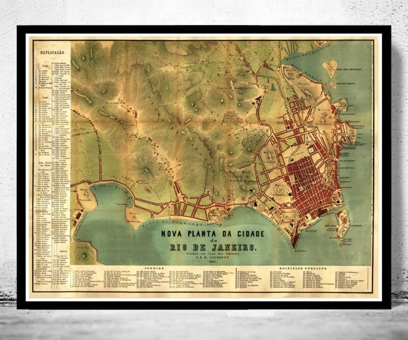 Old Map of Rio de Janeiro Brasil 1867 Vintage Map | Vintage Poster Wall Art Print | Wall Map Print | Old Map Print | Map Gift