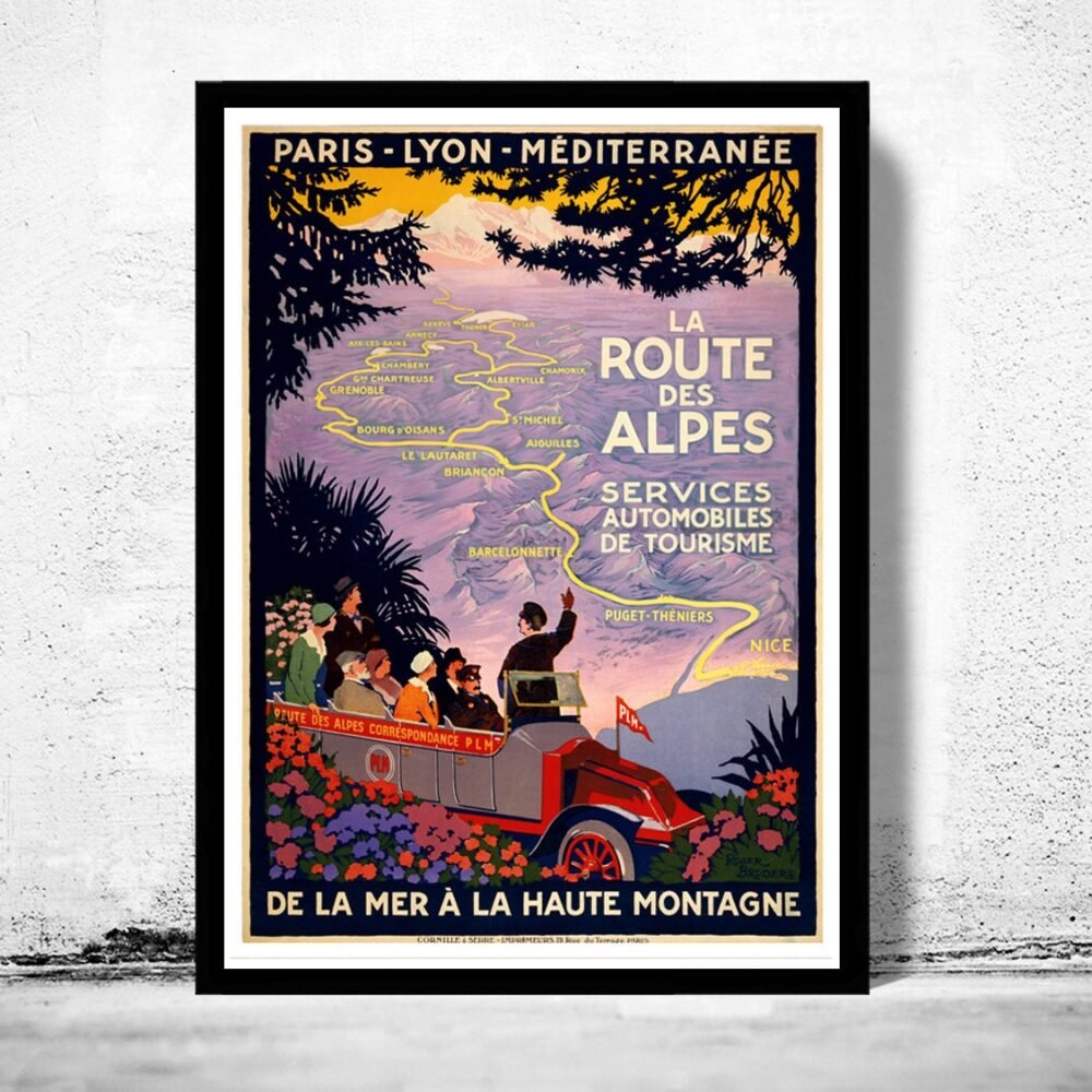 Vintage Poster of La Route des Alpes Paris-Lion 1920 Tourism poster travel | Vintage Poster Wall Art Print | | Map Gift | Anniversary gift