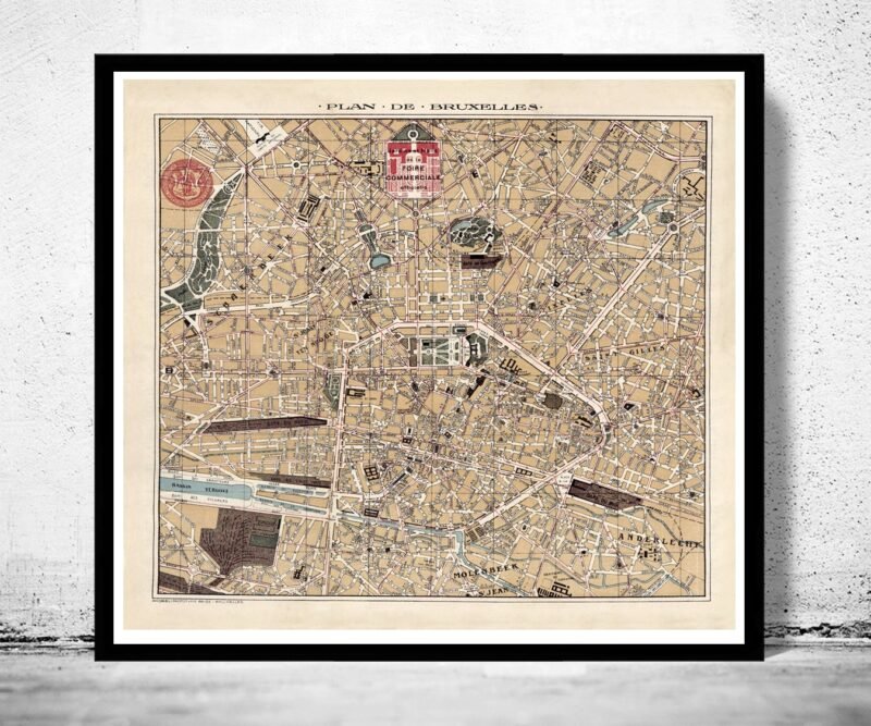 Old Map of Brussels Bruxelles Belgium 1924 Vintage Map | Vintage Poster Wall Art Print | Wall Map Print | Old Map Print | Map Gift