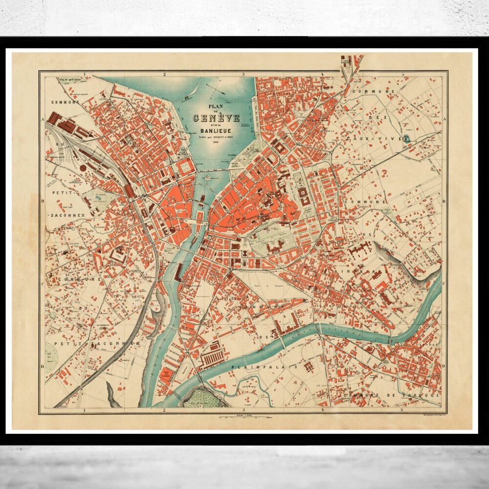 Old Map of Geneve Switzerland 1908 Vintage Map | Vintage Poster Wall Art Print | Wall Map Print | Old Map Print | Map Gift