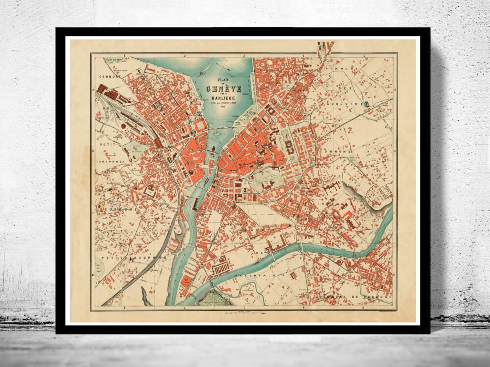 Old Map of Geneve Switzerland 1908 Vintage Map | Vintage Poster Wall Art Print | Wall Map Print | Old Map Print | Map Gift