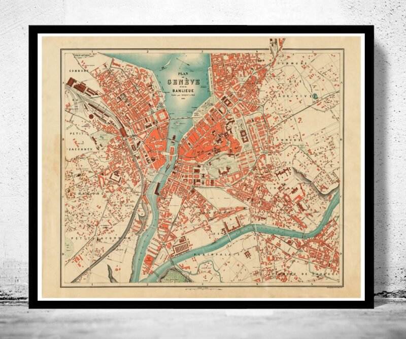 Old Map of Geneve Switzerland 1908 Vintage Map | Vintage Poster Wall Art Print | Wall Map Print | Old Map Print | Map Gift