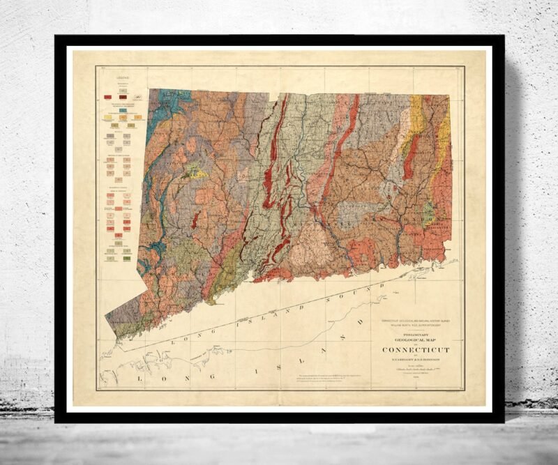 Old Map Connecticut State 1906 Vintage Map | Vintage Poster Wall Art Print | Wall Map Print | Old Map Print | Map Gift | Anniversary gift