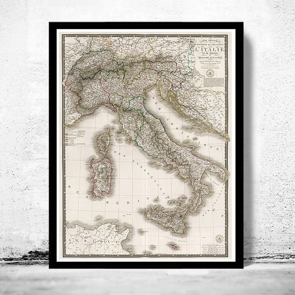 Old Map of Italy 1836, Europe Antique Mediterranean Sea | Vintage Poster Wall Art Print | Wall Map Print | Old Map Print | Map Gift