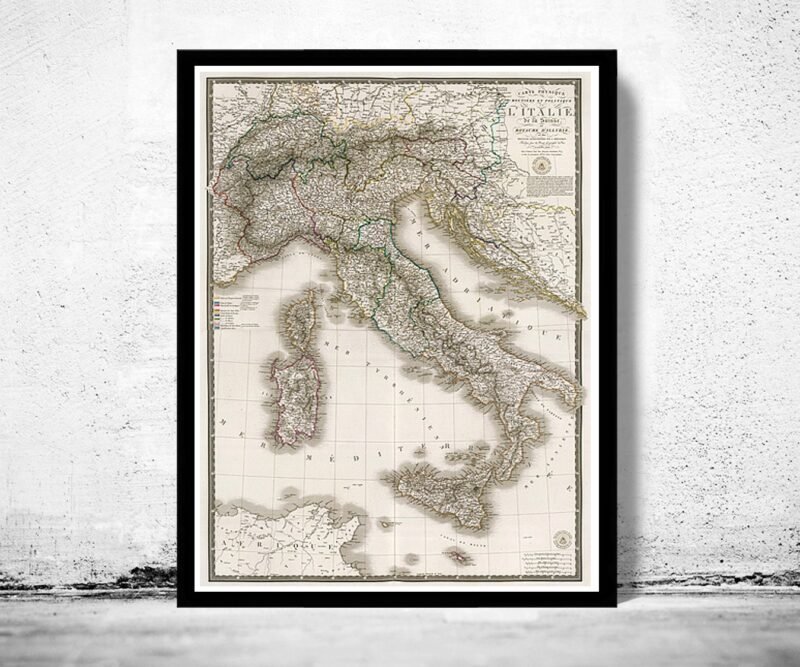 Old Map of Italy 1836, Europe Antique Mediterranean Sea | Vintage Poster Wall Art Print | Wall Map Print | Old Map Print | Map Gift