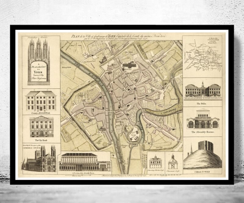 Old Map of York England 1750 United Kingdom Vintage Map | Vintage Poster Wall Art Print | Wall Map Print | Old Map Print | Map Gift