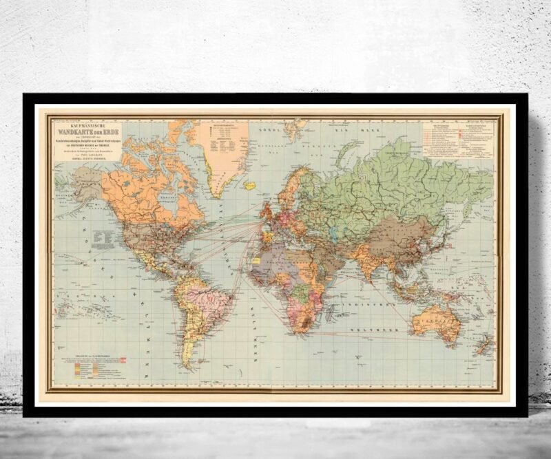 World Map Vintage Atlas 1899 German Edition Vintage Map | World Map Gift World Map Print | Vintage World Map | World Map Wall Art