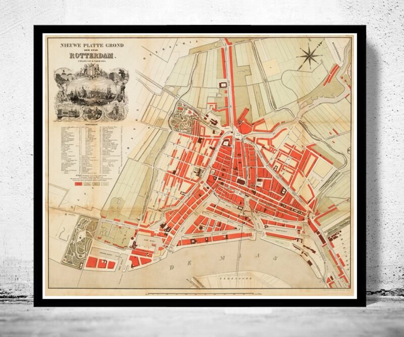 Old Map of Rotterdam Netherlands 1865 Vintage Map | Vintage Poster Wall Art Print | Wall Map Print | Old Map Print | Map Gift