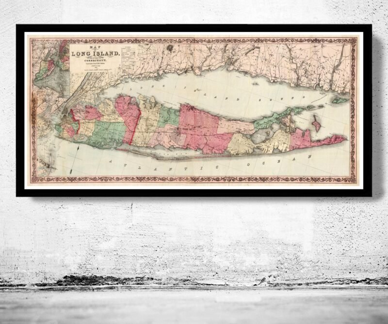 Old Map of Long Island 1863 | Vintage Poster Wall Art Print | Wall Map Print | Old Map Print | Map Gift | Anniversary gift