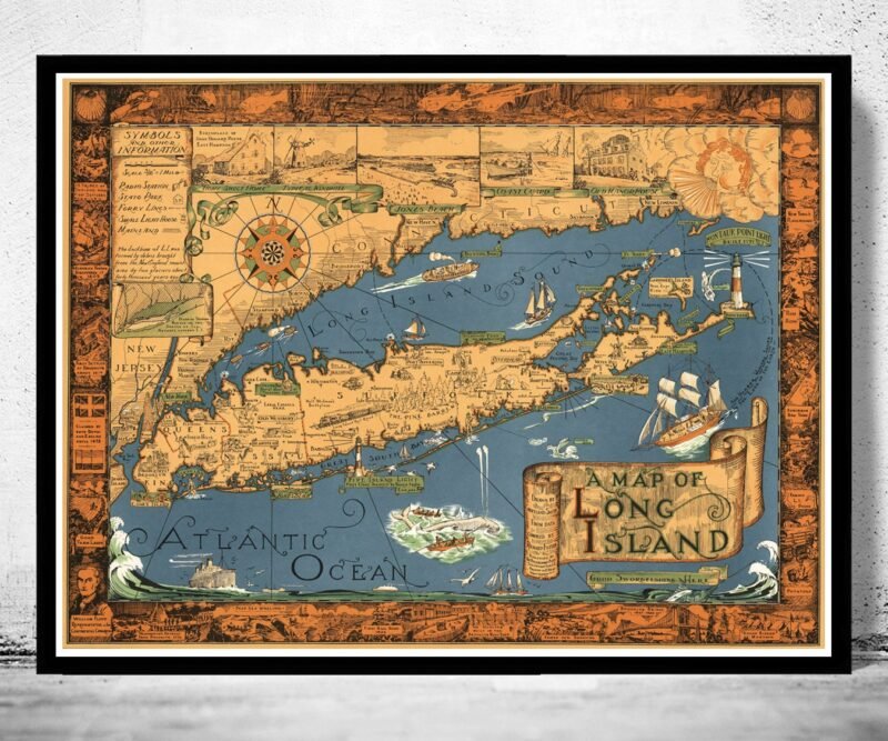 Old Map of Long Island 1933 Vintage Map | Vintage Poster Wall Art Print | Wall Map Print | Old Map Print | Map Gift | Anniversary gift