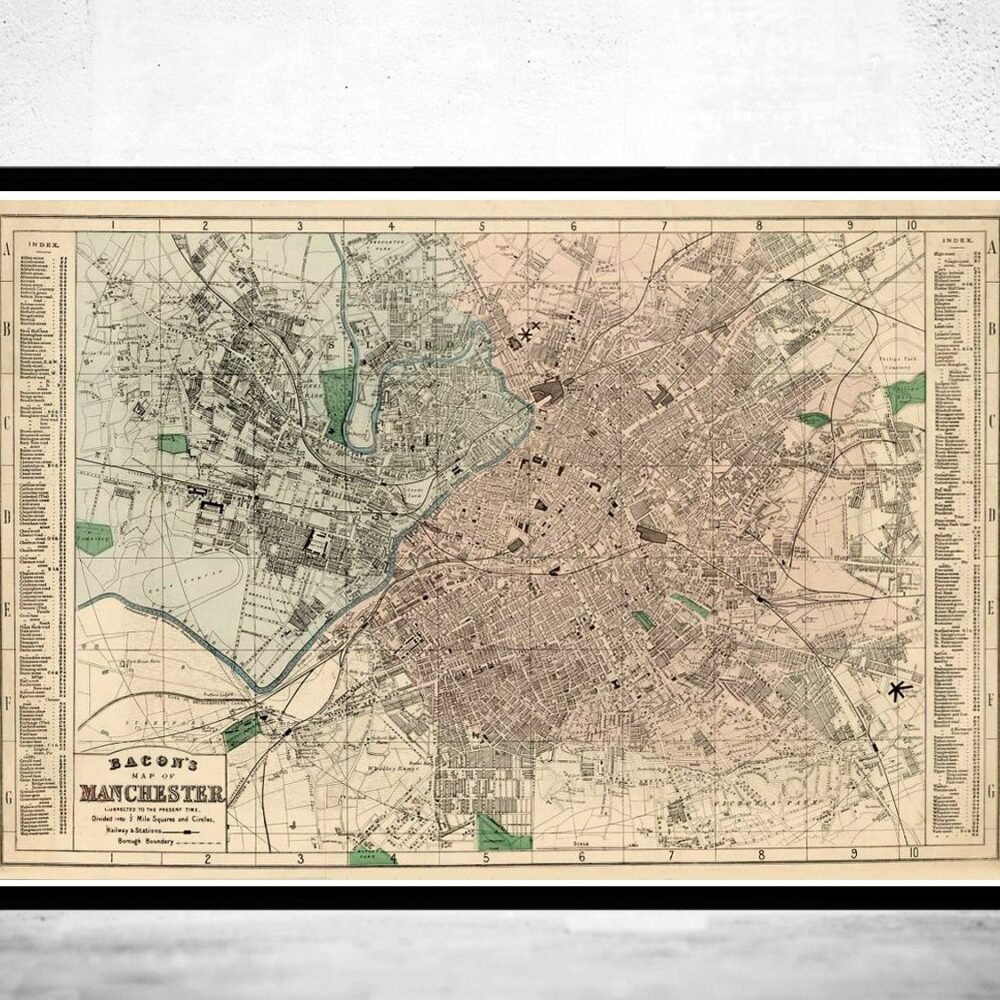 Old Map of Manchester UK 1880 Vintage Map | Vintage Poster Wall Art Print | Wall Map Print | Old Map Print | Map Gift | Anniversary gift