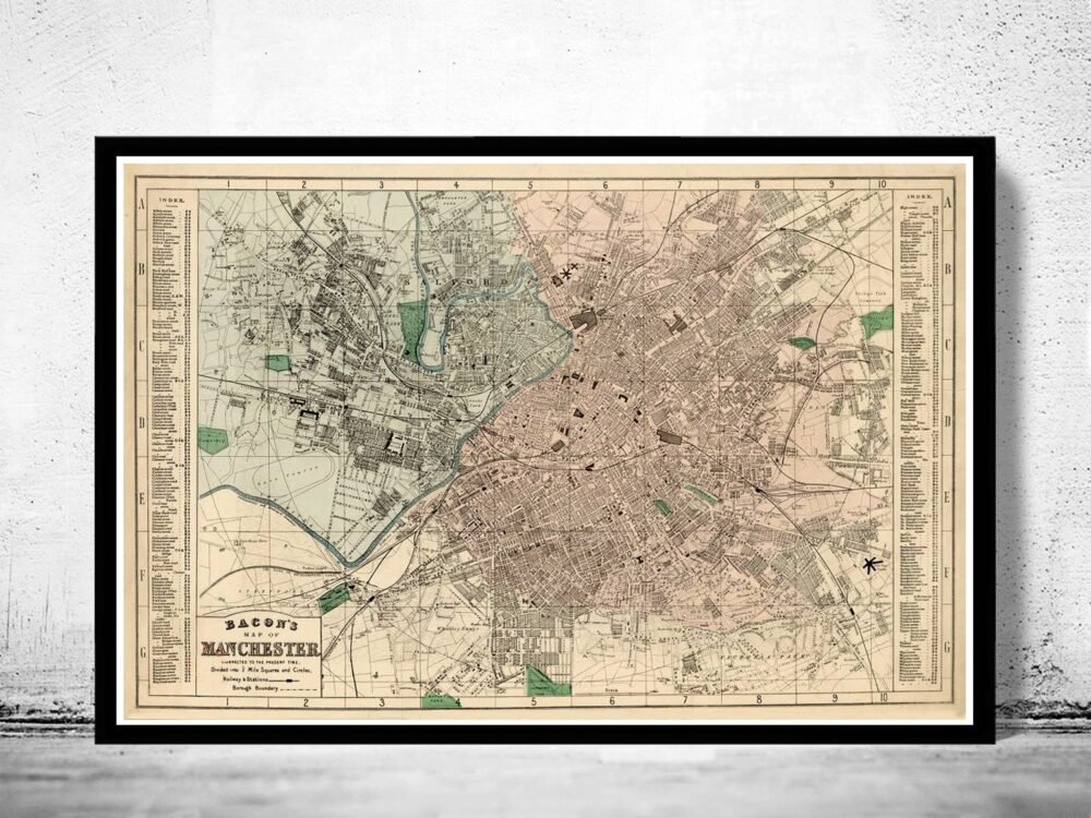 Old Map of Manchester UK 1880 Vintage Map | Vintage Poster Wall Art Print | Wall Map Print | Old Map Print | Map Gift | Anniversary gift