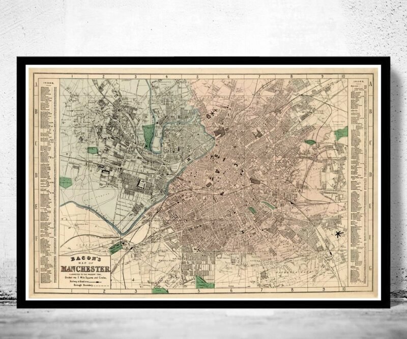 Old Map of Manchester UK 1880 Vintage Map | Vintage Poster Wall Art Print | Wall Map Print | Old Map Print | Map Gift | Anniversary gift