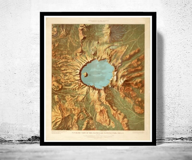 Panoramic View of the Crater Lake National Park Oregon 1915 United States | Vintage Poster Wall Art Print | | Map Gift | Anniversary gift