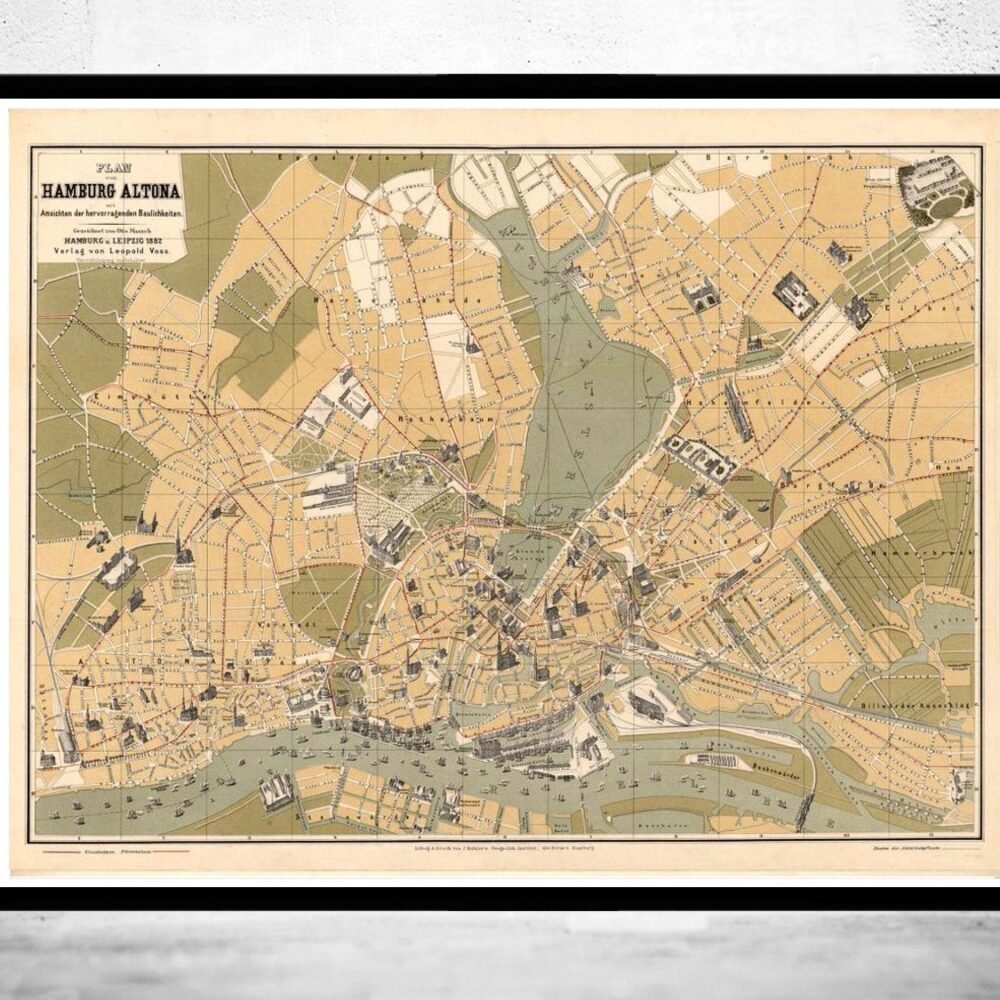 Old Map of Hamburg and Altona Germany 1882 Vintage Map | Vintage Poster Wall Art Print | Wall Map Print | Old Map Print | Map Gift