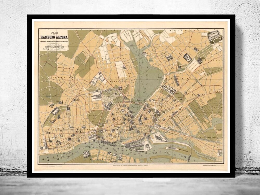 Old Map of Hamburg and Altona Germany 1882 Vintage Map | Vintage Poster Wall Art Print | Wall Map Print | Old Map Print | Map Gift