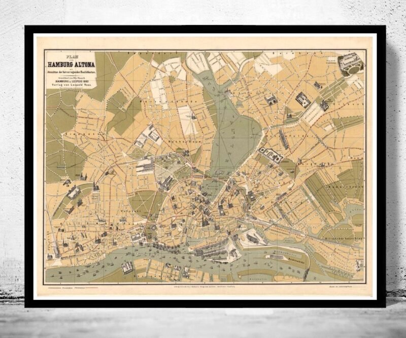 Old Map of Hamburg and Altona Germany 1882 Vintage Map | Vintage Poster Wall Art Print | Wall Map Print | Old Map Print | Map Gift