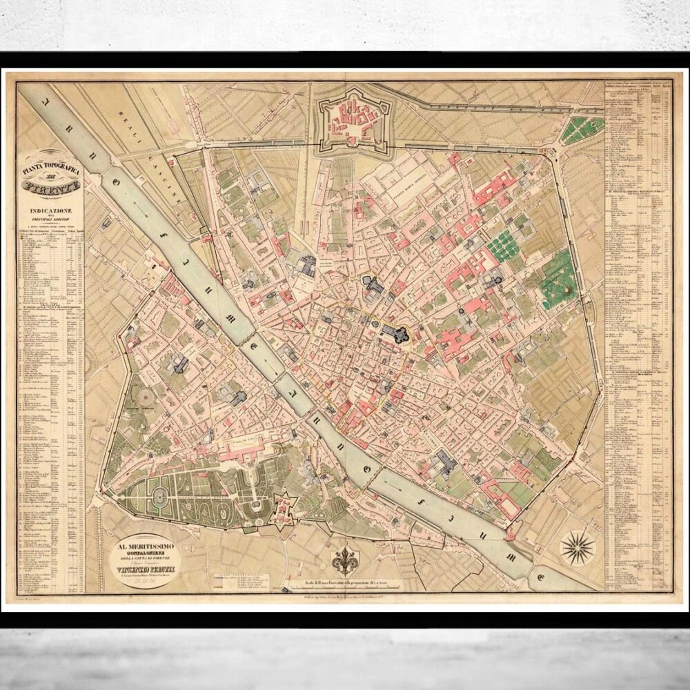 Old Map of Florence Italy 1850 Vintage Map | Vintage Poster Wall Art Print | Wall Map Print | Old Map Print | Map Gift | Anniversary gift