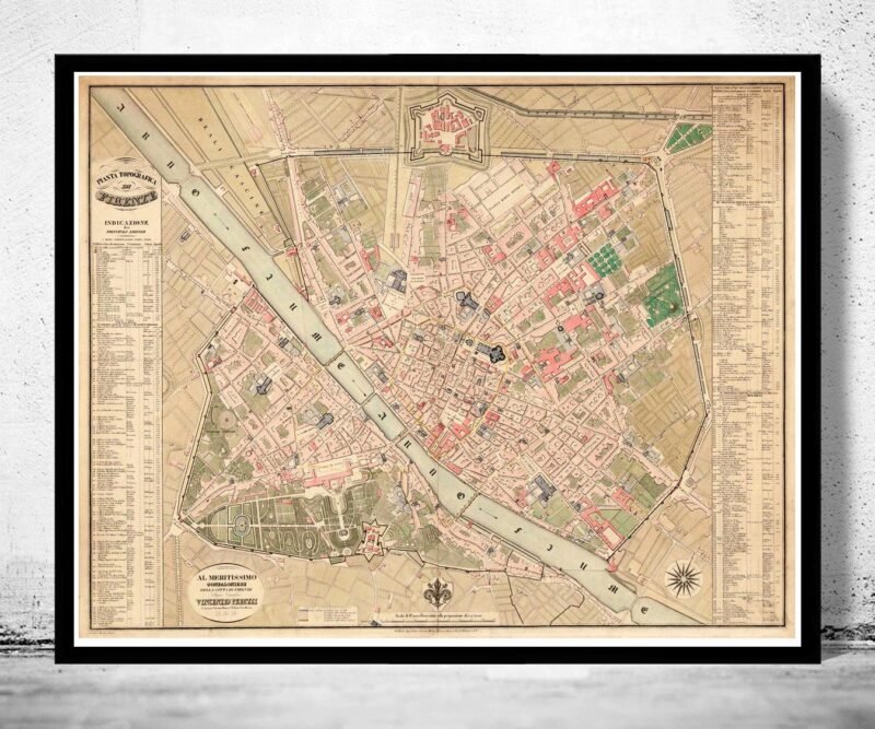 Old Map of Florence Italy 1850 Vintage Map | Vintage Poster Wall Art Print | Wall Map Print | Old Map Print | Map Gift | Anniversary gift