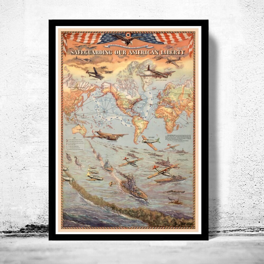 Vintage War Poster safeguarding our american liberty | Vintage Poster Wall Art Print | | Map Gift | Anniversary gift | Housewarming Gift