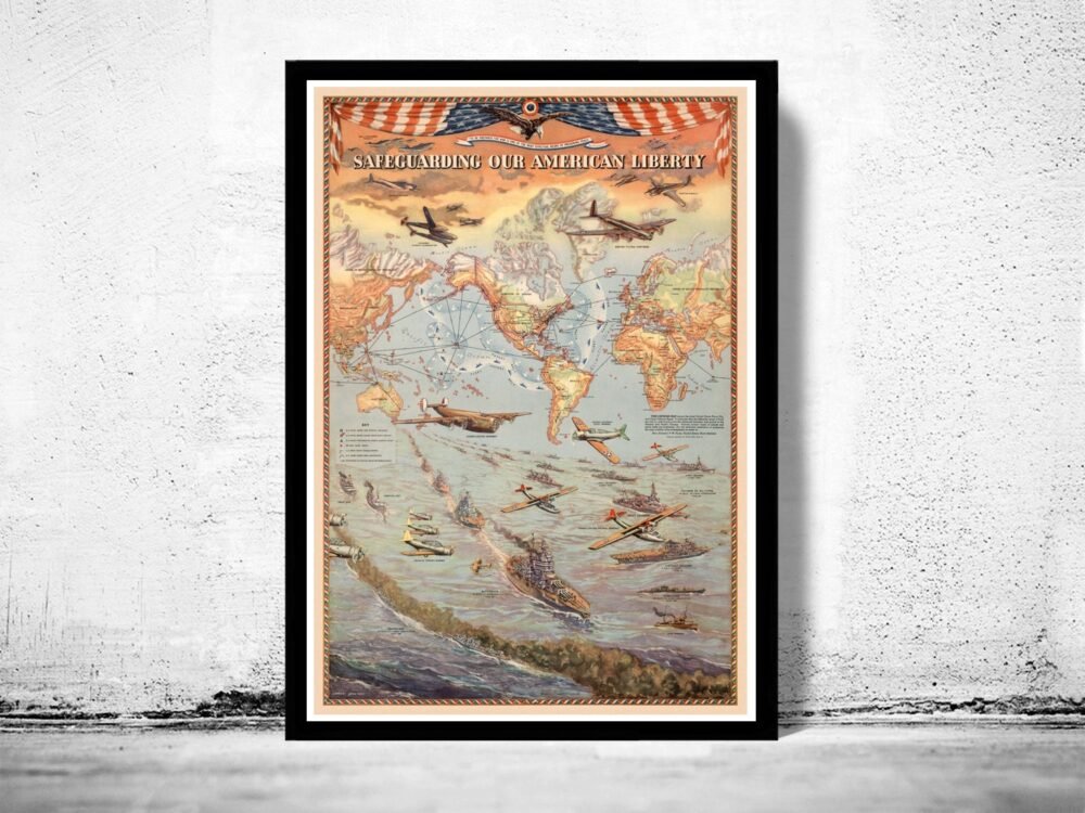 Vintage War Poster safeguarding our american liberty | Vintage Poster Wall Art Print | | Map Gift | Anniversary gift | Housewarming Gift