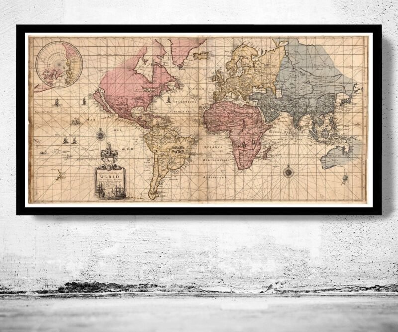 Old World Map 1676 Antique World Map | World Map Gift World Map Print | Vintage World Map | World Map Wall Art | Map Gift| Housewarming Gift