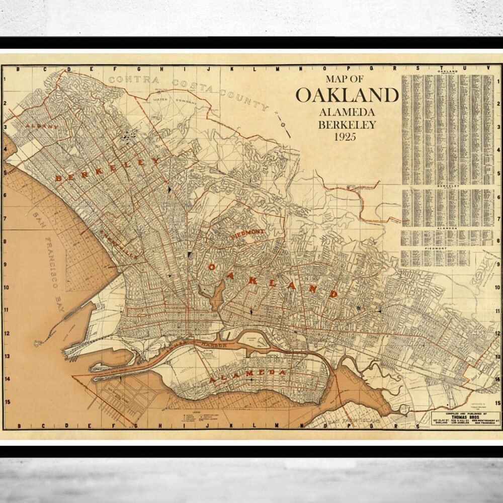 Old map Oakland Alameda Berkeley California 1925 | Vintage Poster Wall Art Print | Wall Map Print | Old Map Print | Map Gift