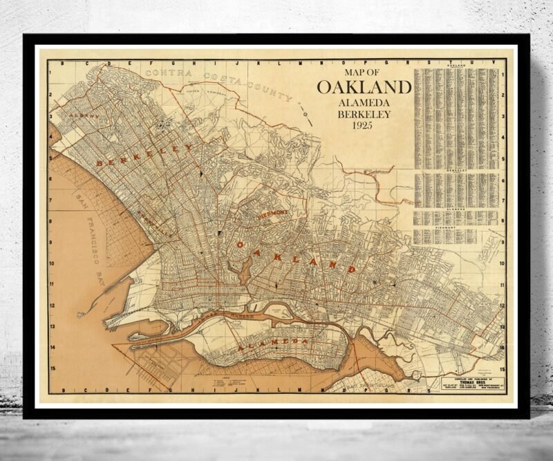 Old map Oakland Alameda Berkeley California 1925 | Vintage Poster Wall Art Print | Wall Map Print | Old Map Print | Map Gift