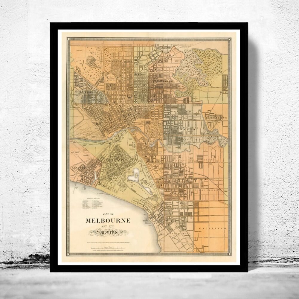 Old Map of Melbourne 1879 Australia Vintage Map | Vintage Poster Wall Art Print | Wall Map Print | Old Map Print | Map Gift