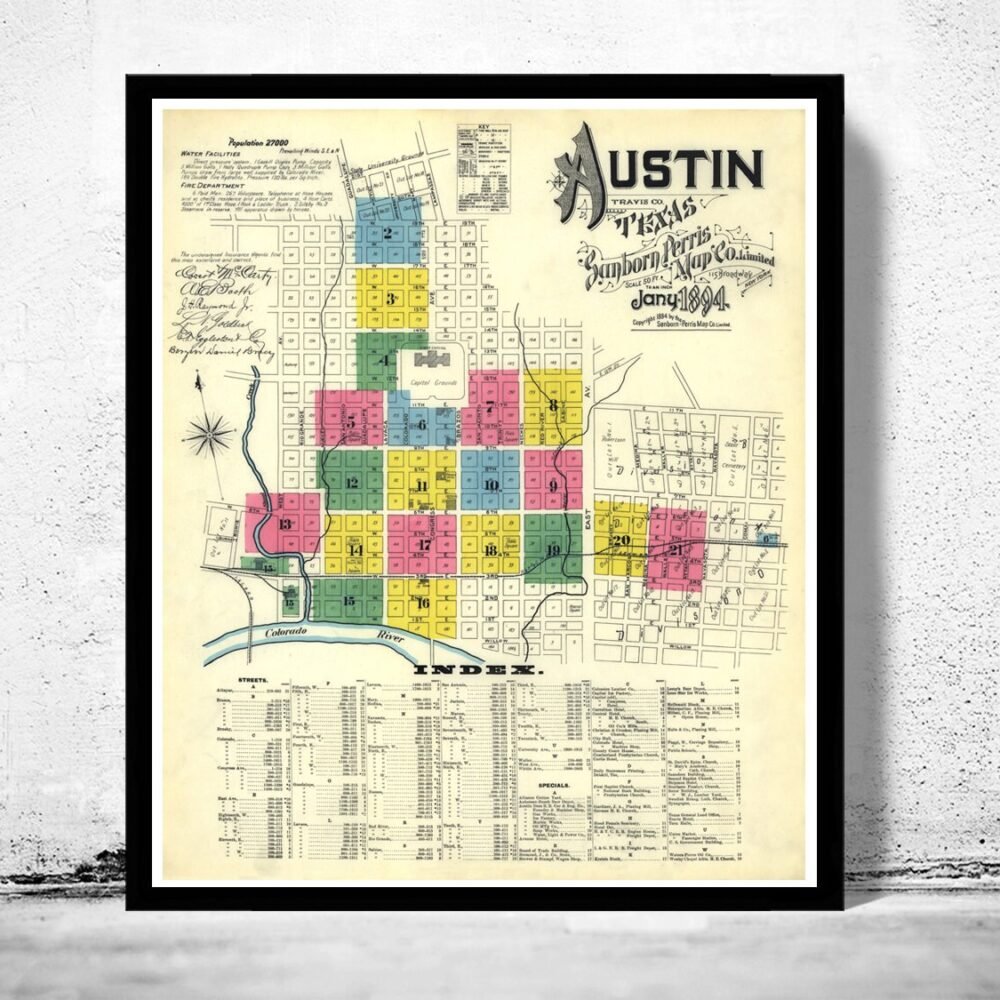 Old map of Austin Texas 1894 | Vintage Poster Wall Art Print | Wall Map Print | Old Map Print | Map Gift | Anniversary gift