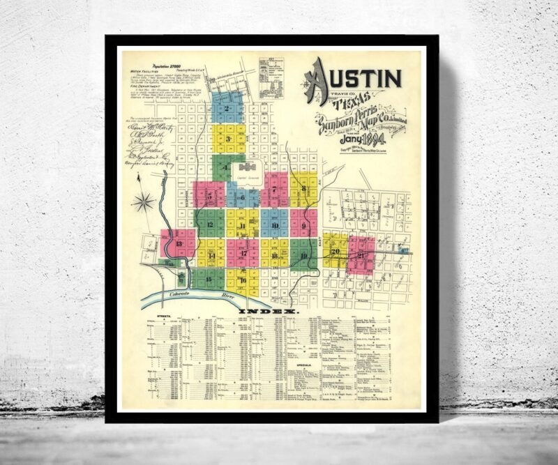 Old map of Austin Texas 1894 | Vintage Poster Wall Art Print | Wall Map Print | Old Map Print | Map Gift | Anniversary gift